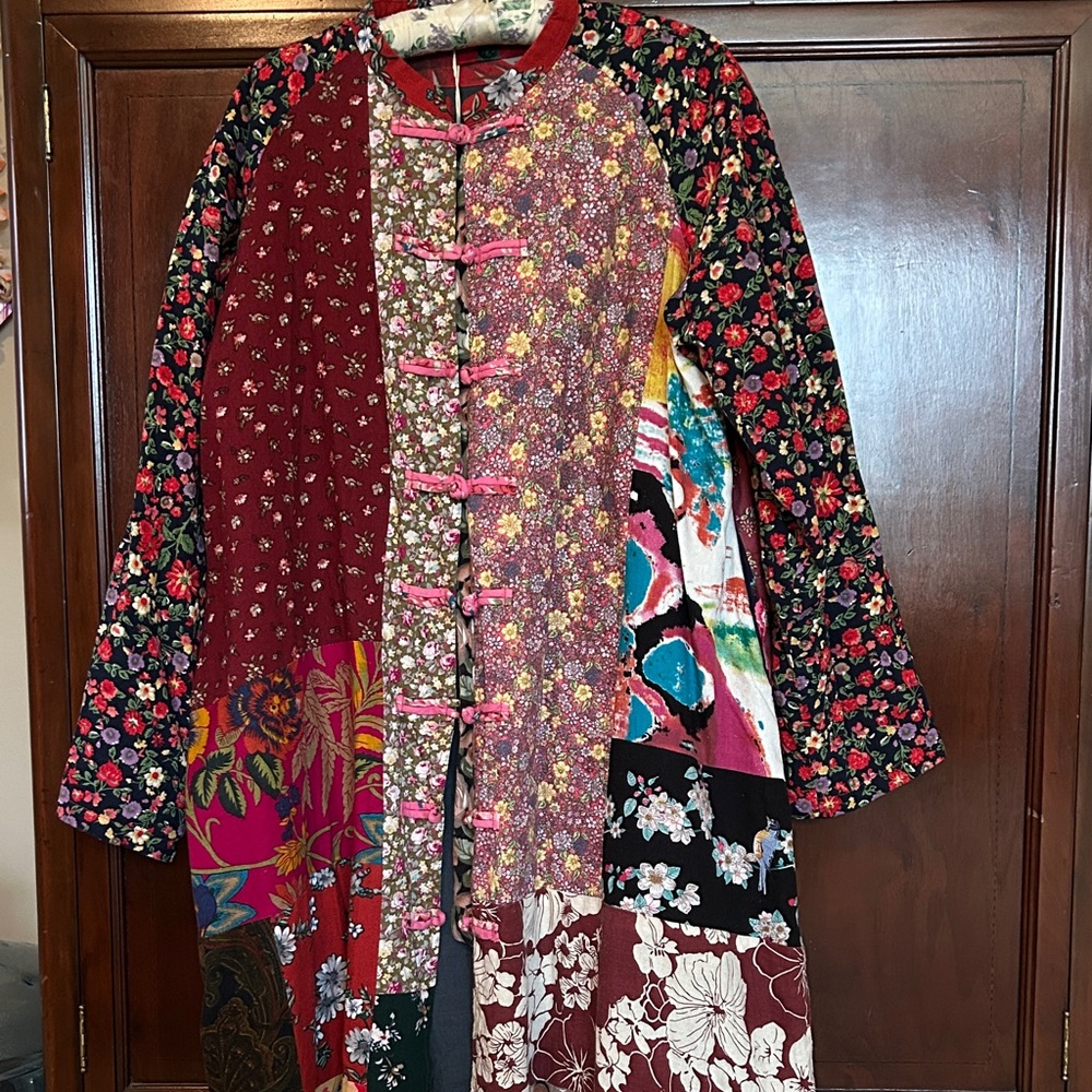 Patchwork Floral Multicolor Trench Coat – Women’s… - image 1